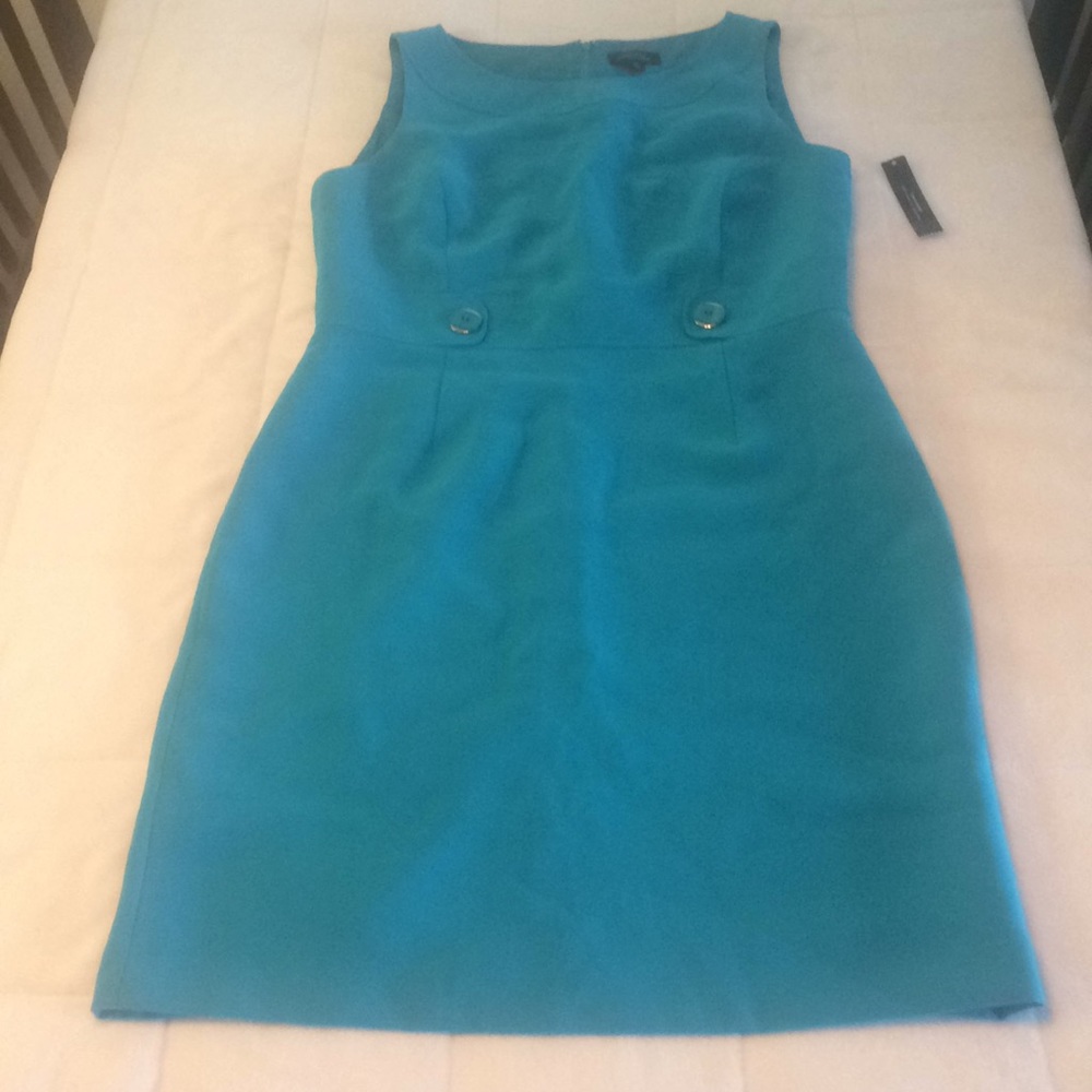 Tahari aquamarine lined sleeveless sheath dress 14